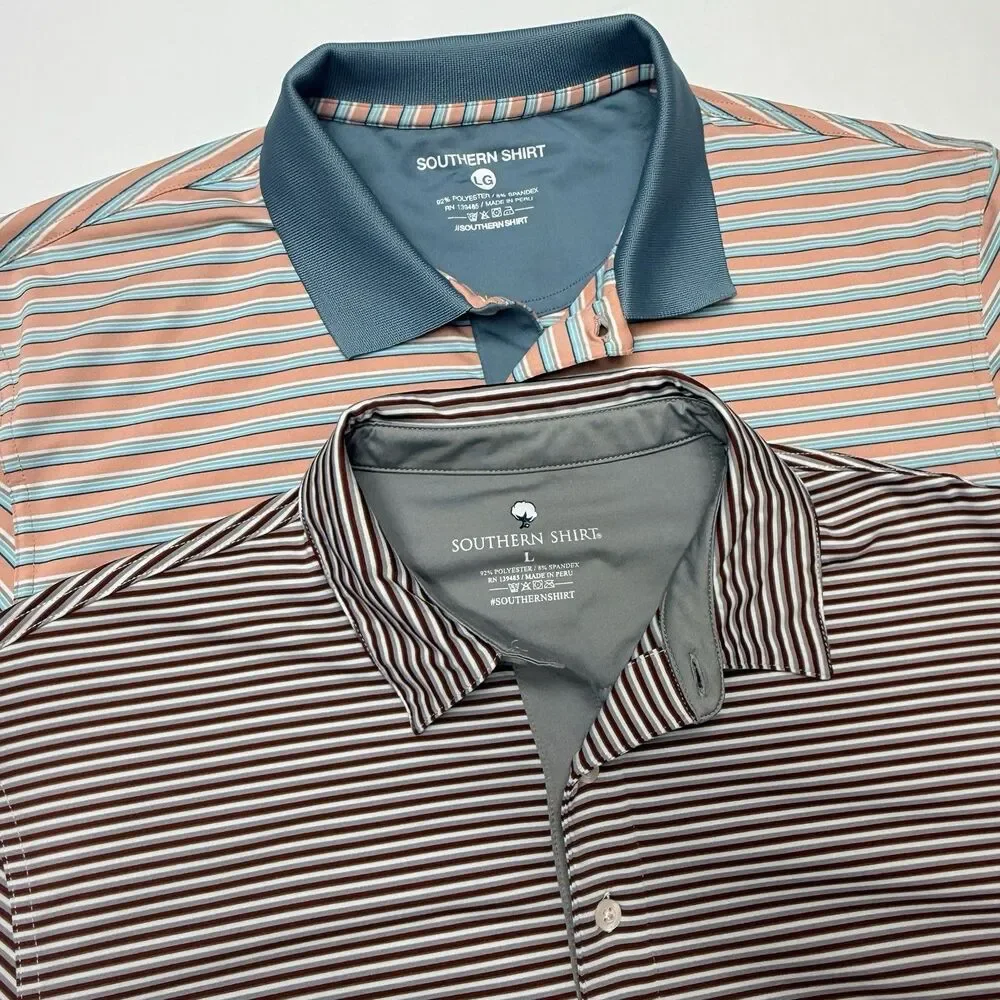 Lot of 2 Southern Tide Men's Large The Skipjack Polo Short Sleeve Stripes